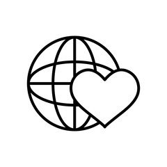 global sphere and heart icon, line style