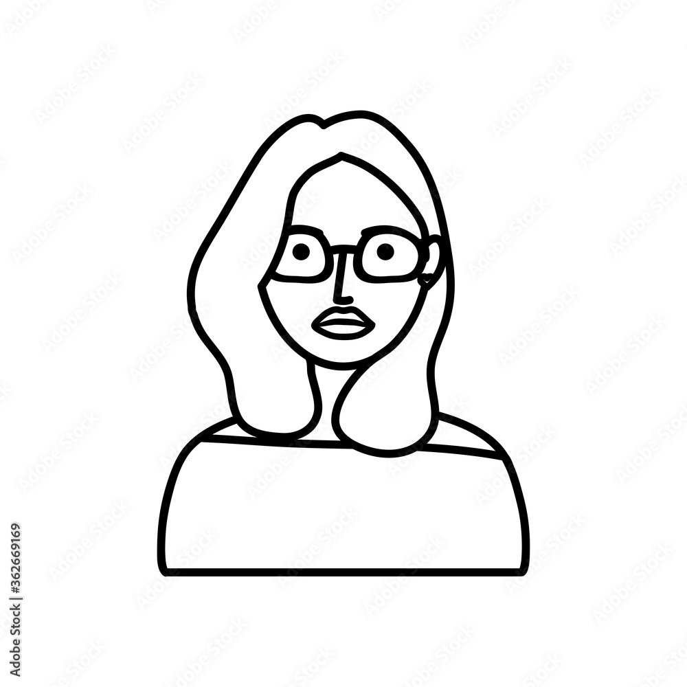 Poster cartoon woman with glasses, line style