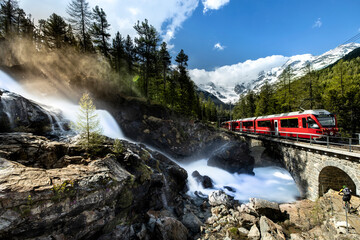 Rhaetian railway between Morterarsch and Bernina - obrazy, fototapety, plakaty