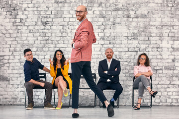 Fototapeta premium Talking Brainstorming Communication Friends Concept Business People Meeting Corporate Digital Device Connection Concept