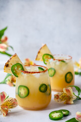 Fresh spicy pineapple jalapeno margarita alcoholic cocktail