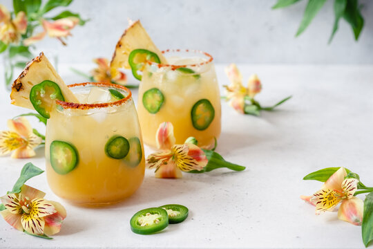 Fresh Spicy Pineapple Jalapeno Margarita Alcoholic Cocktail