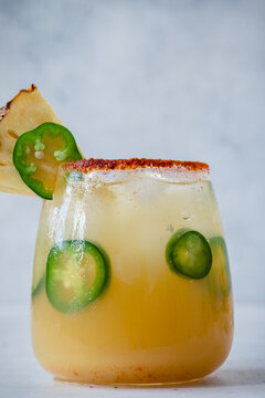 Fresh Spicy Pineapple Jalapeno Margarita Alcoholic Cocktail