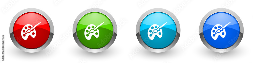 Aufkleber paint brush silver metallic glossy icons, palette, art concept set of modern design buttons for web,