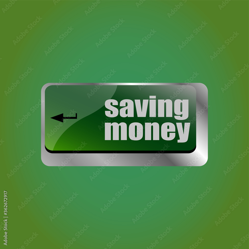 Poster saving money for investment with a button on computer keyboard