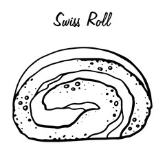 Hand Drawn Swiss Roll Sketch Symbol. Vector Pastry Element In Trendy Style. Set, collection. Vector illustration