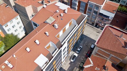 Aerial view the roof terrace of the building.