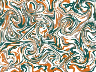 Green and orange, white background made of interweaving curved shapes. Digital art.