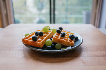 Waffle breakfast with fresh fruit