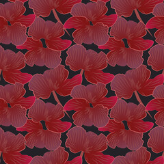 Fototapeta na wymiar Flower seamless pattern with beautiful flowers on dark background. Pattern for fashion prints.