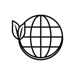 global sphere with leaves icon, line style