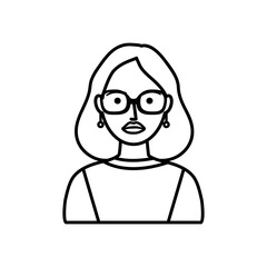 cartoon hipster woman with glasses, line style