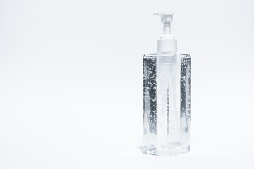 A bottle of hand sanitizer liquid isolated in white background for lifestyle healthcares habit