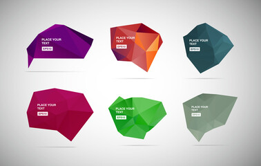 set of colorful origami low poly speech bubbles