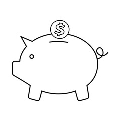 Piggy bank icon with a coin on a white background
