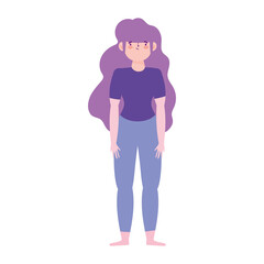 young woman character standing isolated design icon white background