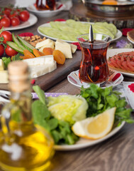 Delicious traditional turkish breakfast on table