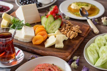 Delicious traditional turkish breakfast on table