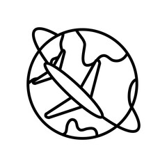 airplane around the planet icon, line style