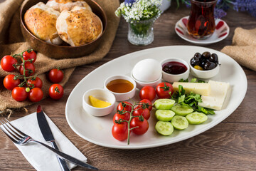 Delicious traditional turkish breakfast on table