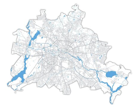 Berlin map. Detailed map of Berlin city poster with streets, water.