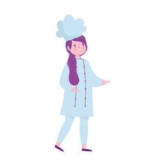 female chef with hat apron cartoon isolated design icon white background