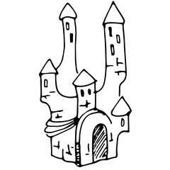 Fantasy doodle style castle. Vector hand drawn sketch illustration.