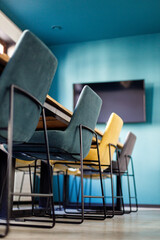 Aestetic indoor business interior office meeting room with table and chairs