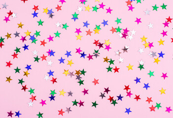  Pink background decorated with stars, christmas background, paper for a present