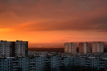 Fototapeta na wymiar Misty sunrise in Moscow