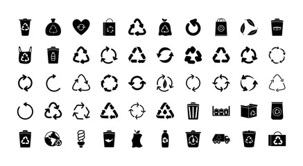 recycle icon set, silhouette style
