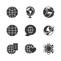 global network and world icon set, silhouette style
