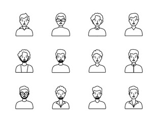 cartoon men icon set, line style