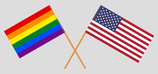 Obraz premium Crossed flags of the USA and LGBT