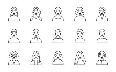 avatar woman and people icon set, line style