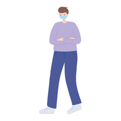 young man with medical mask protection coronavirus covid 19, isolated design icon white background