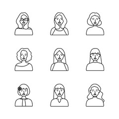 avatar women icon set, line style