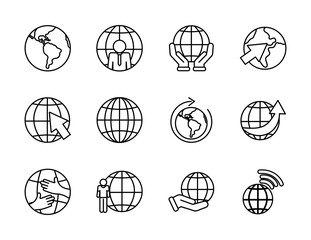 earth planet and global spheres icon set, line style