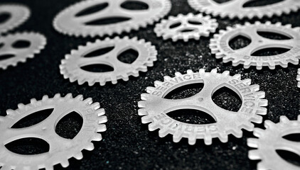 several gears with different inscription. topic of finance. in focus service plan