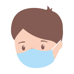 boy with protective mask, prevention covid 19 coronavirus isolated icon design white background