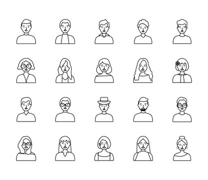 cartoon men and people icon set, line style