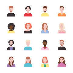 avatar men and people icon set, flat style