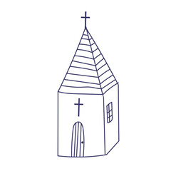 Hand drawn doodle Christian building church icon with Catholic cross illustration sketchy traditional symbol Cute cartoon religious concept element