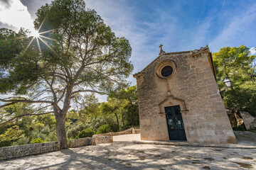 Fototapeta na wymiar Side view of Small church devoted to Saint Alonso Rodriguez, built between 1879 - 1885. Located in Majorca island, Spain