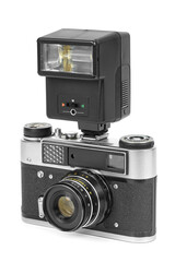 Vintage analog camera with manual flash light