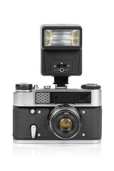 Vintage analog camera with manual flash light