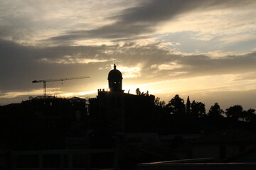church in sunset Italian skyline