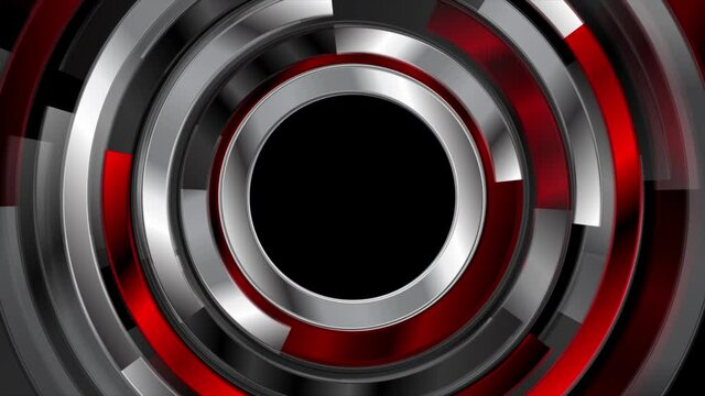 Technology abstract motion background with red and steel metallic round shapes