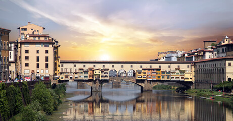 Beautiful scene of the city of Florence, buildings, river, history
