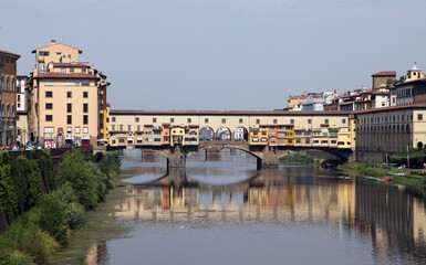 Beautiful scene of the city of Florence, buildings, river, history